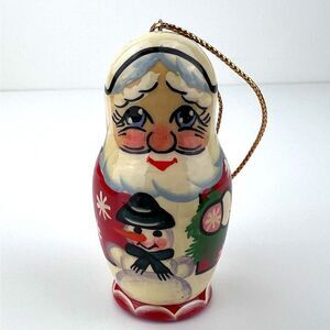 Vintage Unique Matryoshka Santa Claus Christmas Ornament Hand Painted Wood